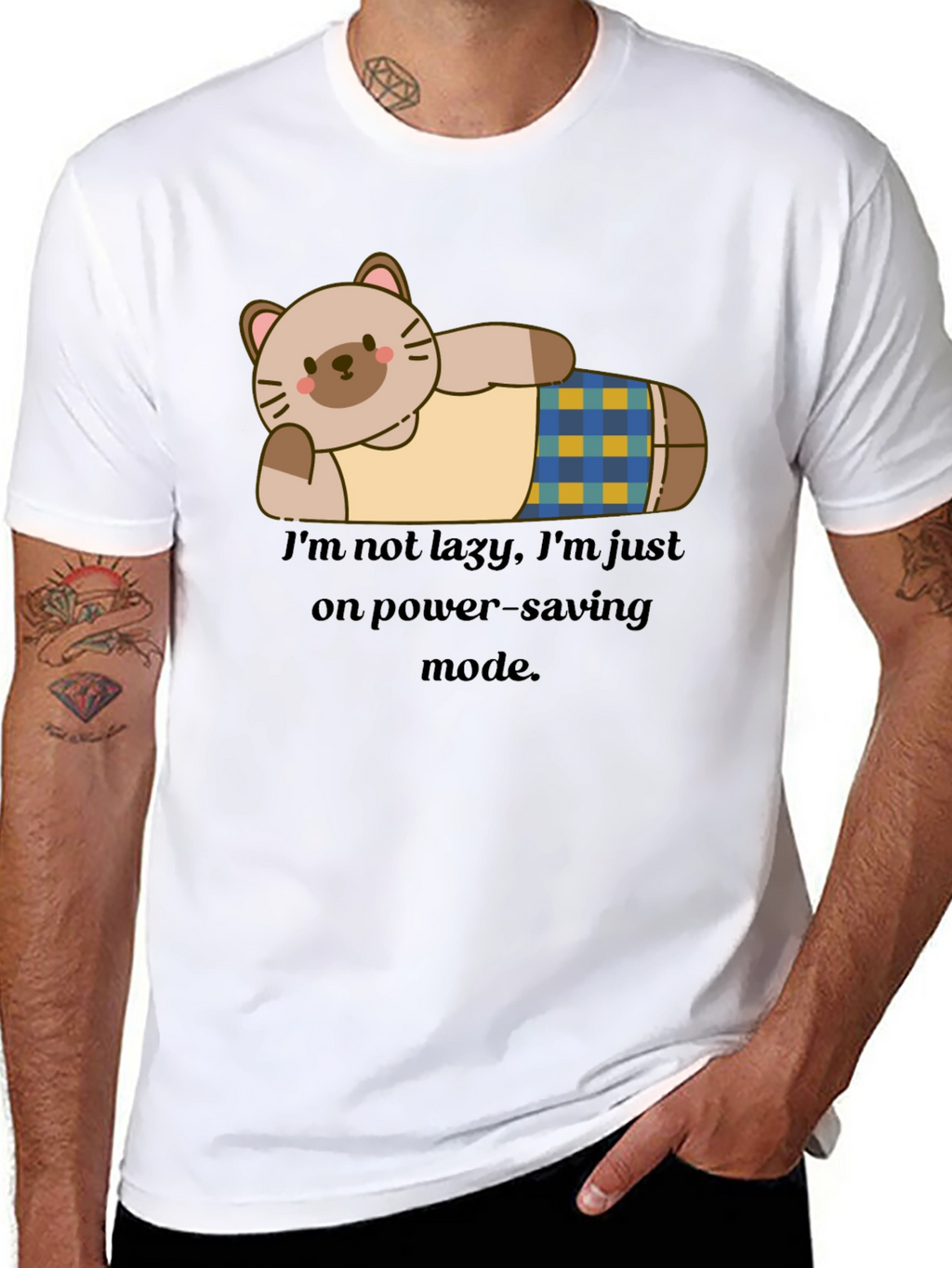 Lazy Cat Power-Saving Mode Graphic T-Shirt