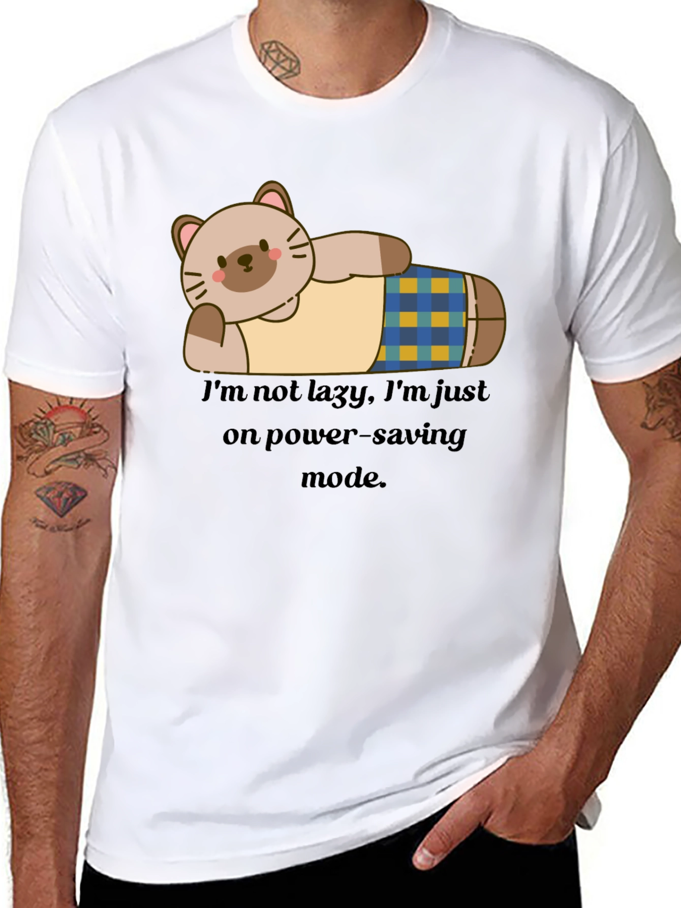 Lazy Cat Power-Saving Mode Graphic T-Shirt