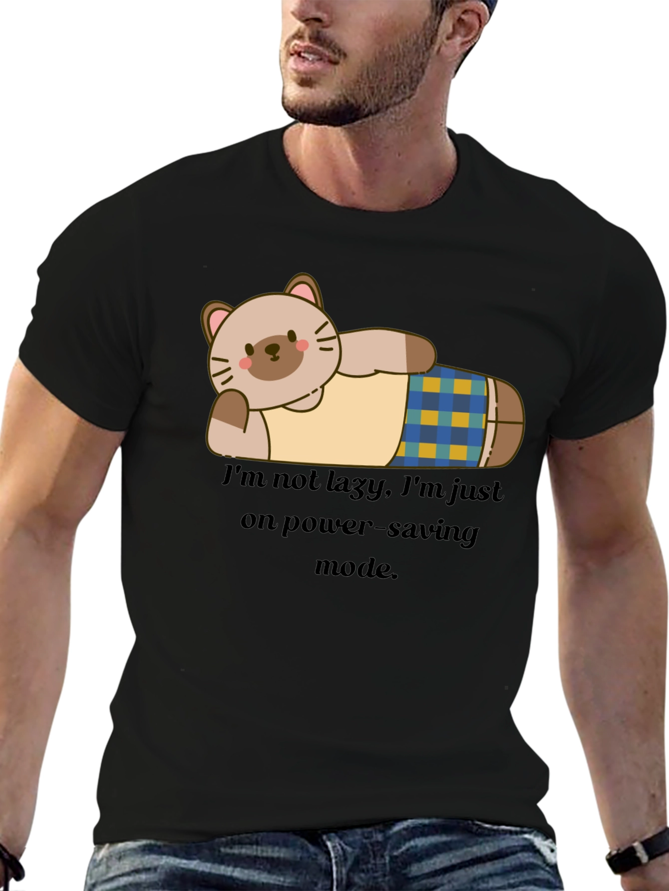 Lazy Cat Power-Saving Mode Graphic T-Shirt