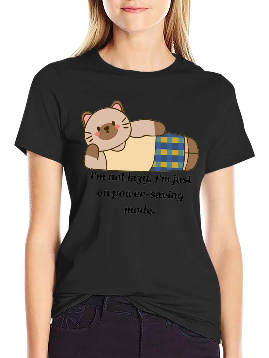 Lazy Cat Power-Saving Mode Graphic T-Shirt
