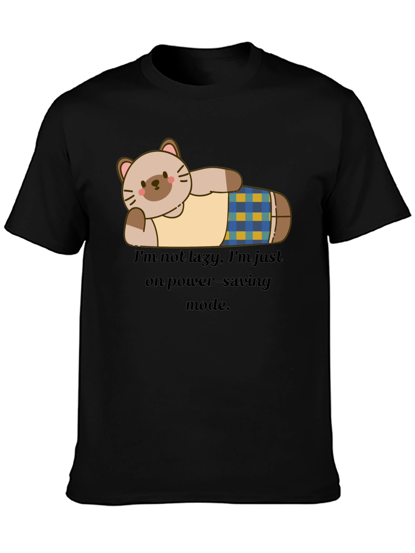 Lazy Cat Power-Saving Mode Graphic T-Shirt