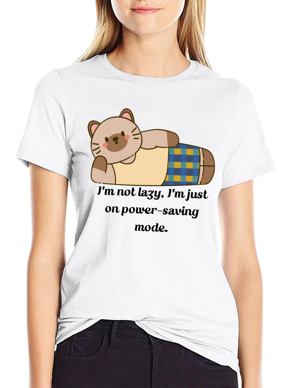 Lazy Cat Power-Saving Mode Graphic T-Shirt