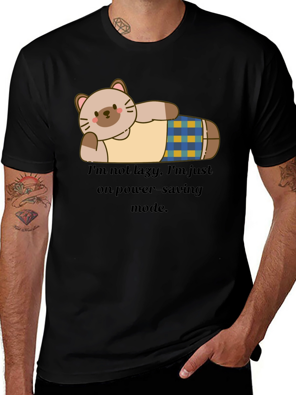 Lazy Cat Power-Saving Mode Graphic T-Shirt