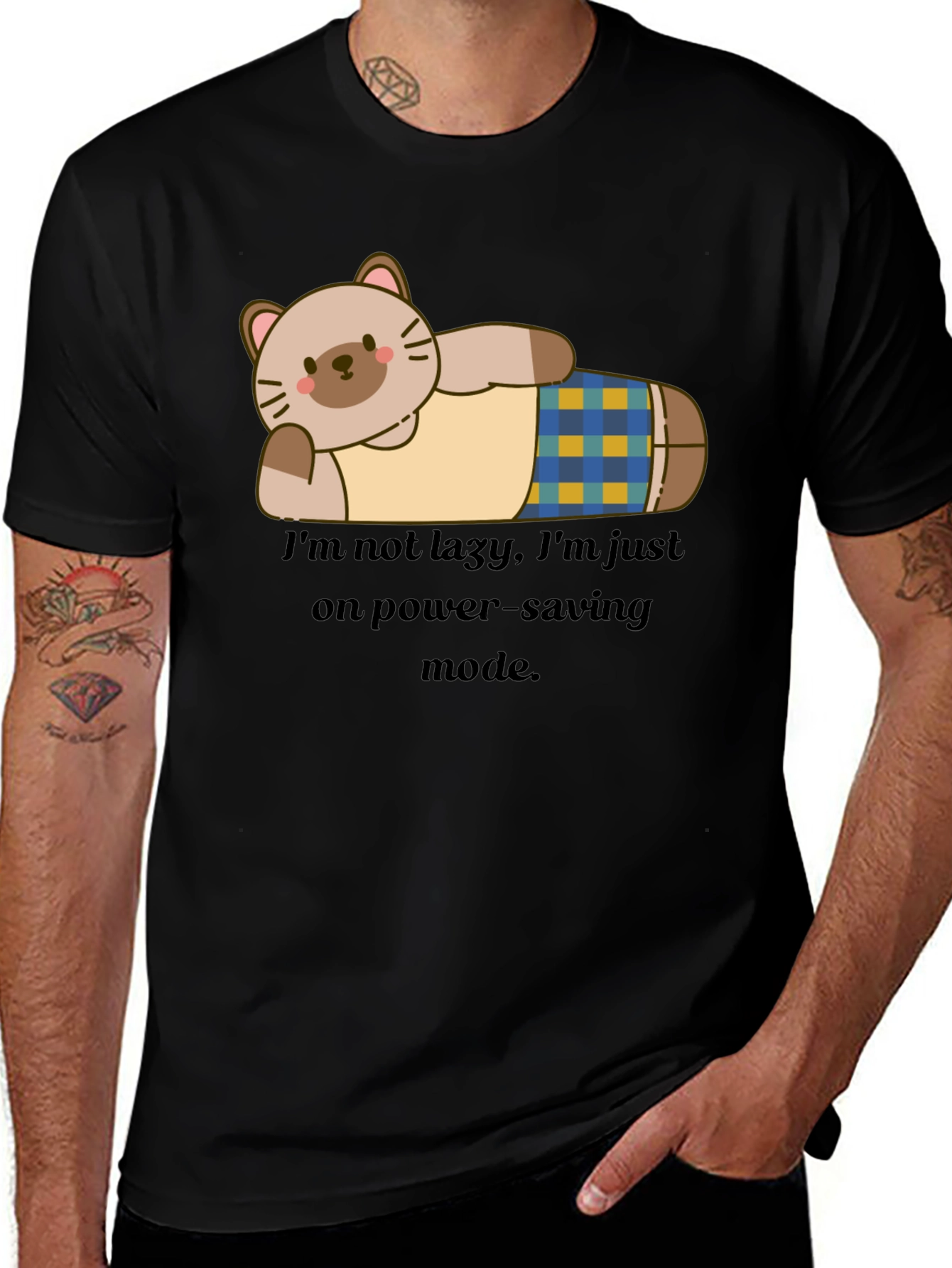 Lazy Cat Power-Saving Mode Graphic T-Shirt