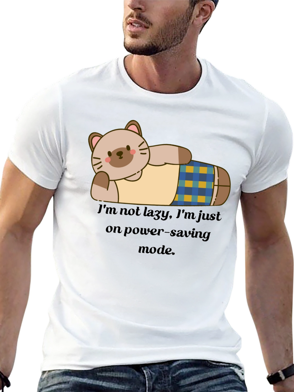 Lazy Cat Power-Saving Mode Graphic T-Shirt