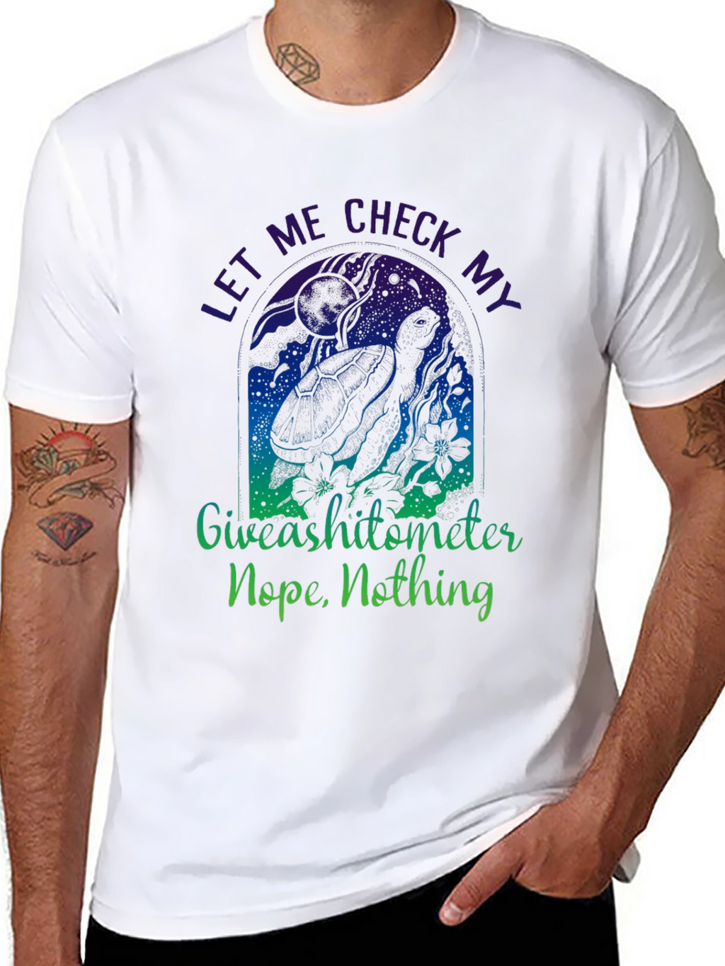 Funny Turtle Giveashitometer Mens Black T-Shirt