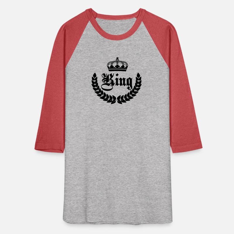 King text in half laurel wreath with crown