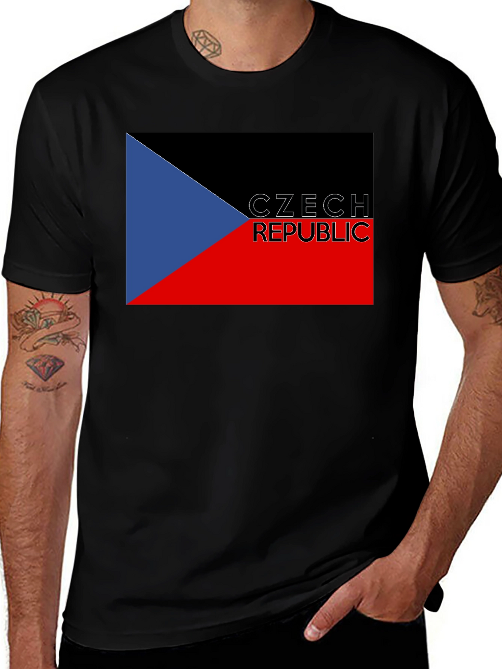 Czech Republic Flag T-Shirt - Black