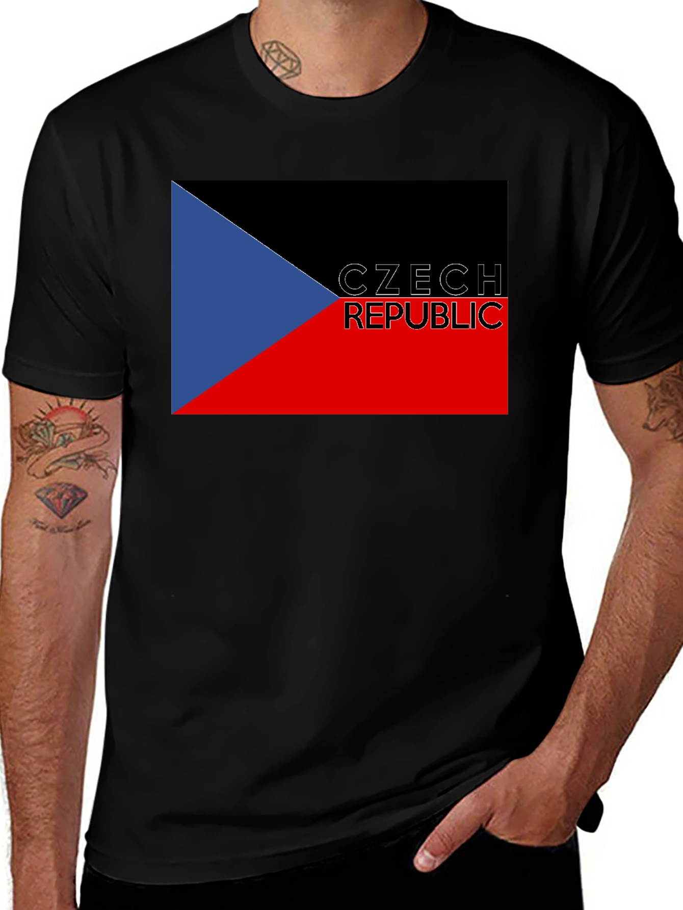Czech Republic Flag T-Shirt - Black
