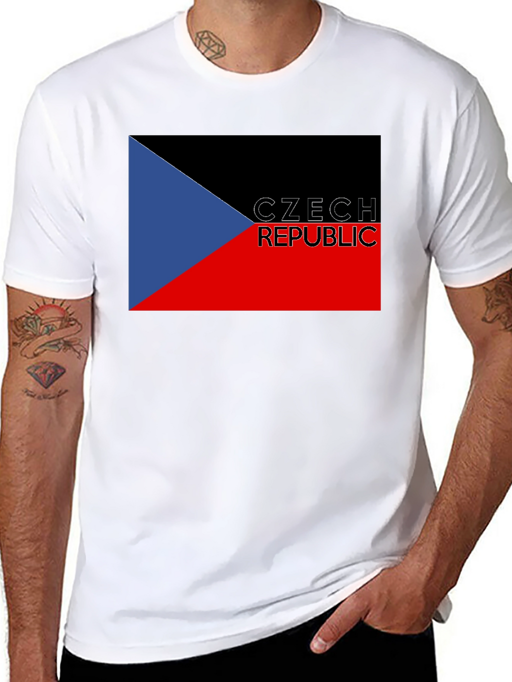 Czech Republic Flag T-Shirt - Black