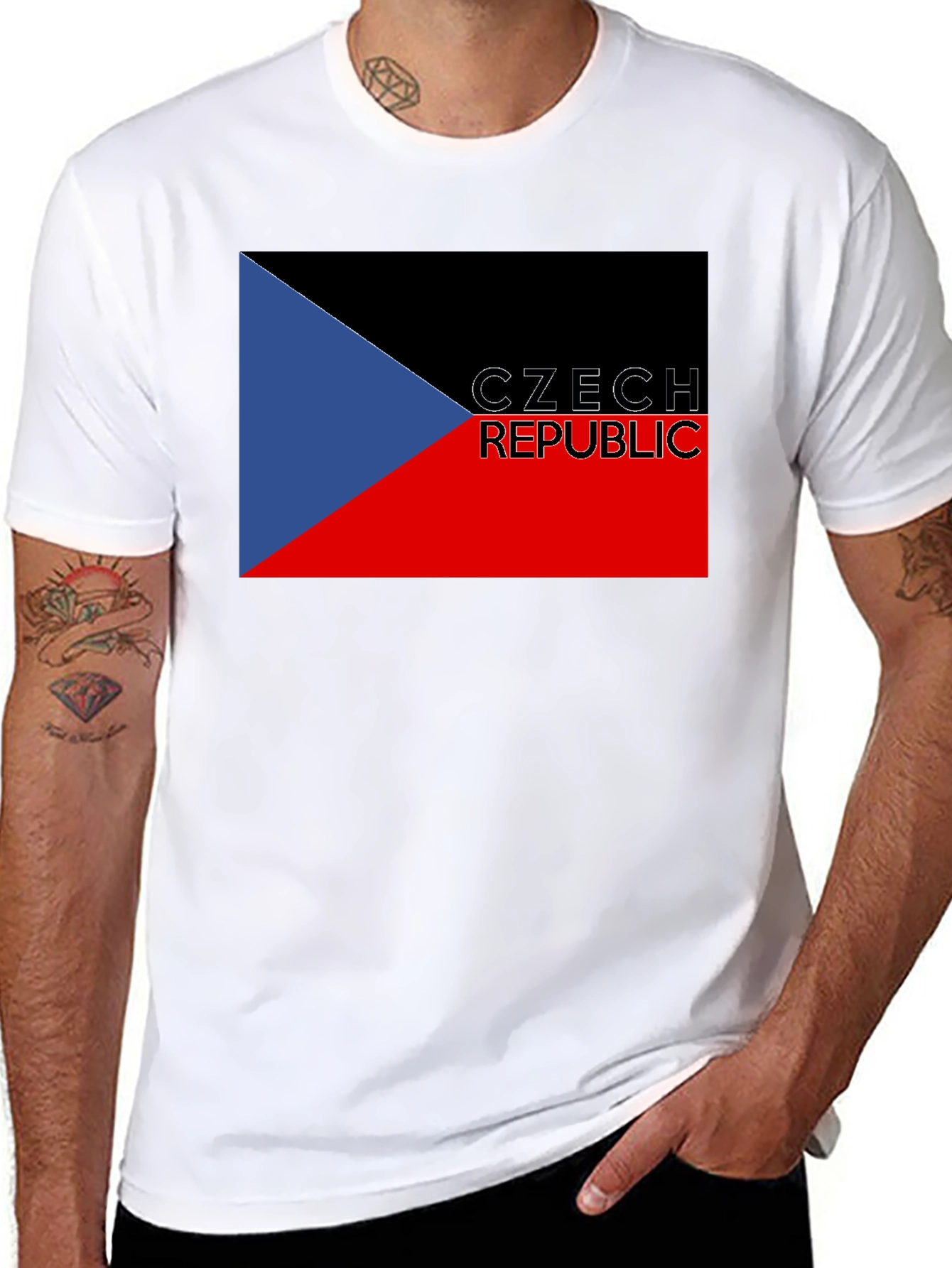 Czech Republic Flag T-Shirt - Black
