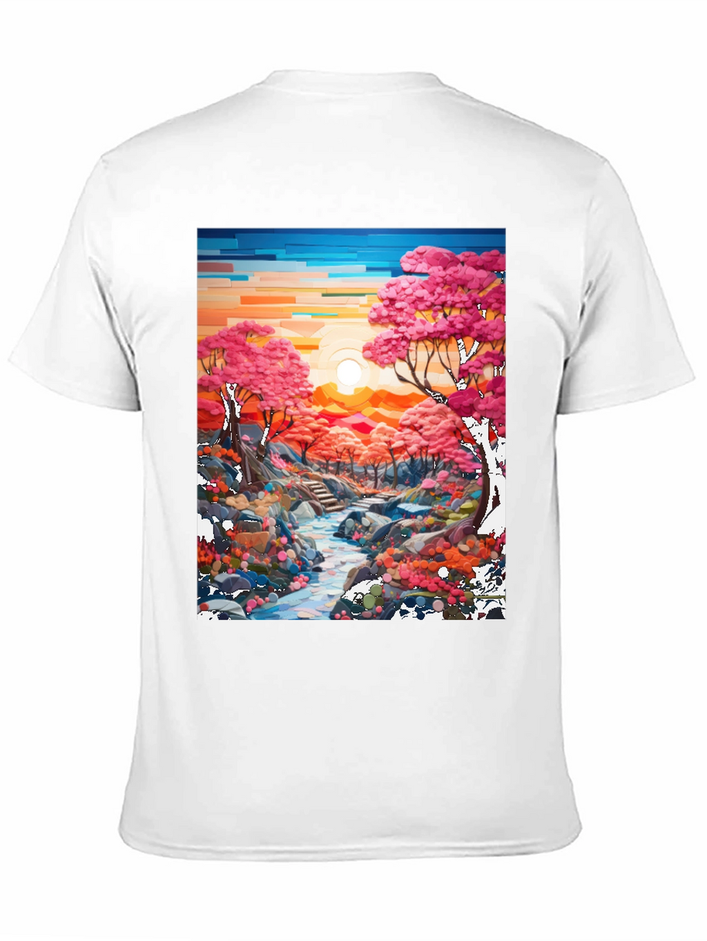 Cherry Blossom Stream Black T-Shirt