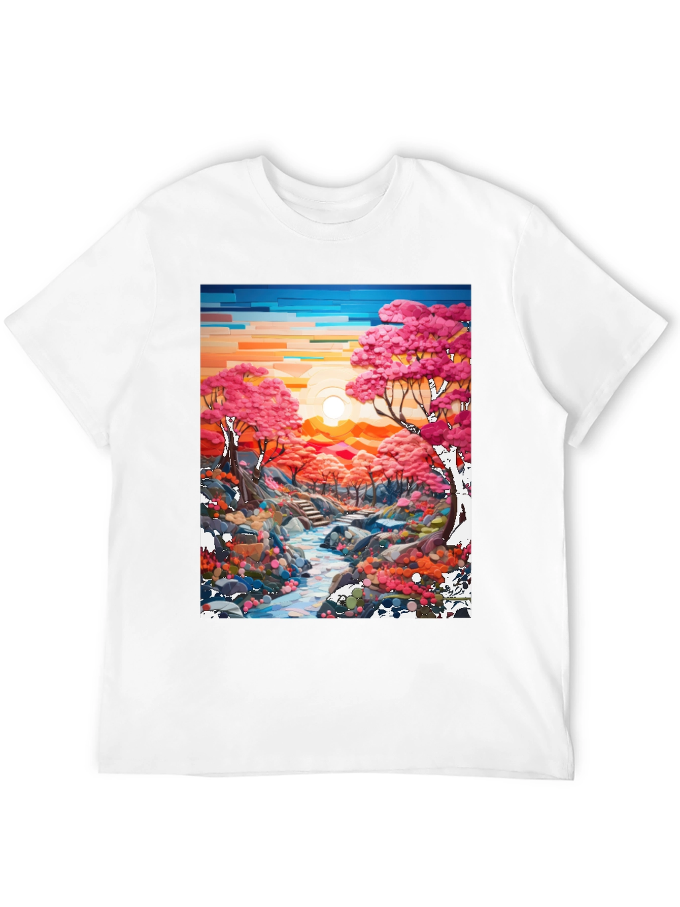 Cherry Blossom Stream Black T-Shirt