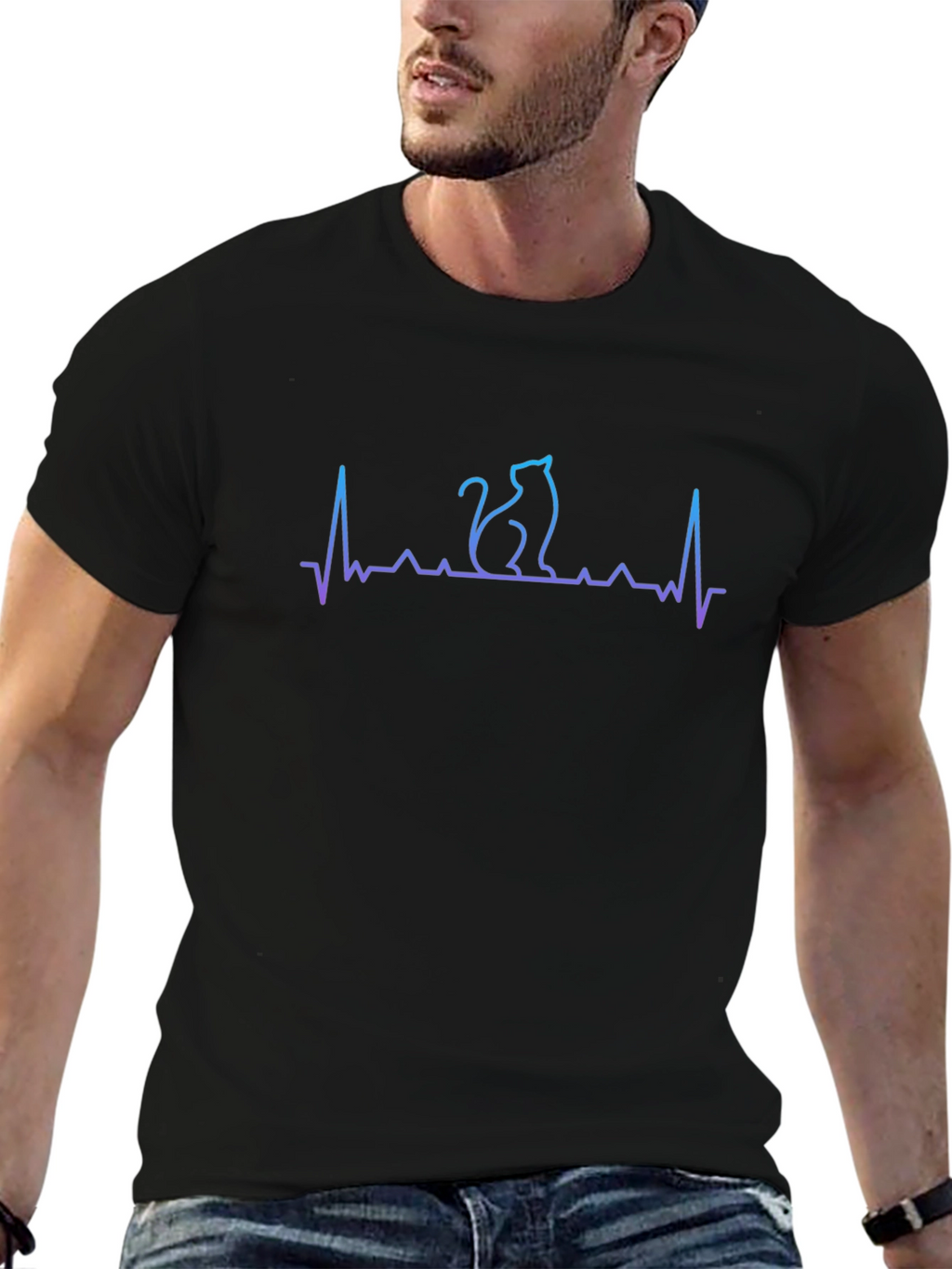 Cat Heartbeat T-Shirt - Black