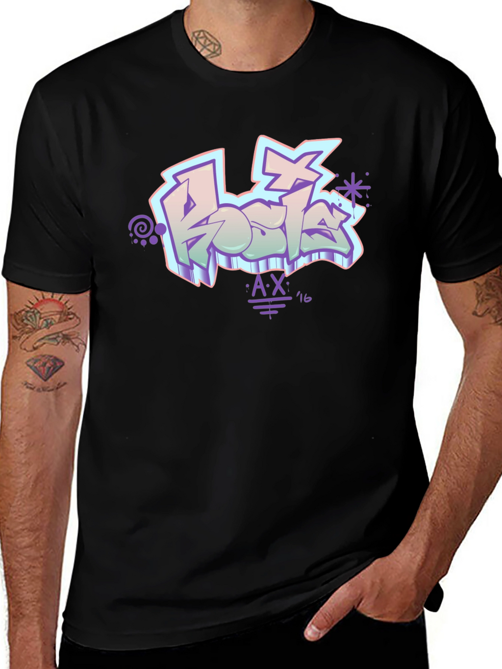 Retro Graffiti Style Black T-Shirt