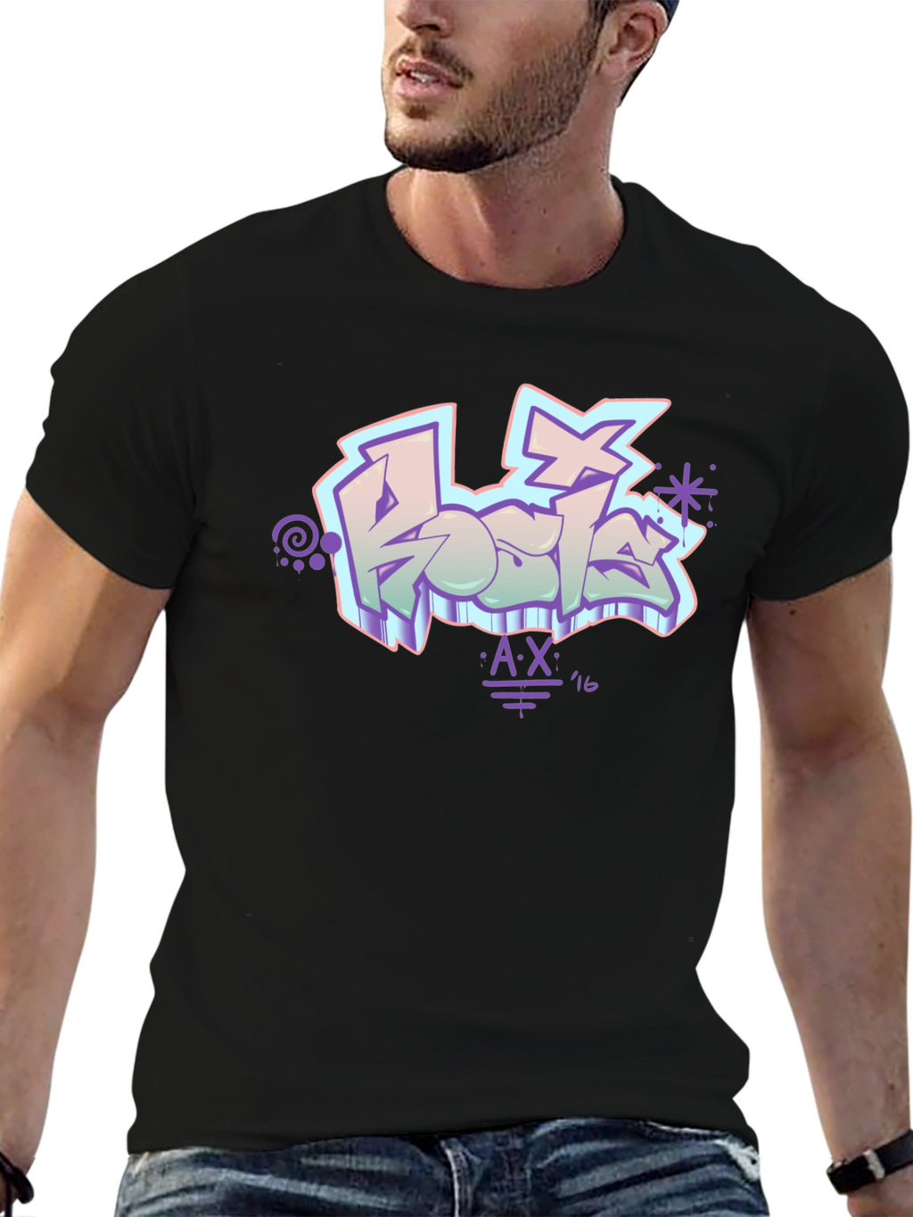 Retro Graffiti Style Black T-Shirt