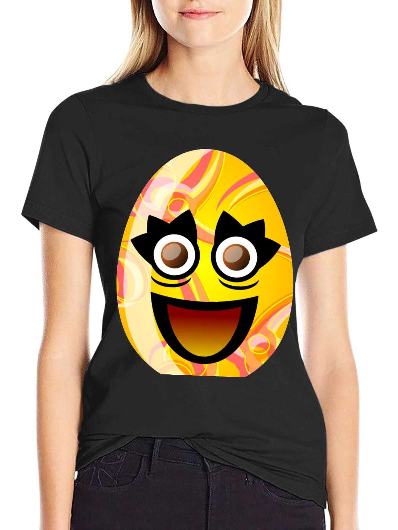 Easter Egg Smile Graphic Tee - Novelty Spring Holiday Shirt