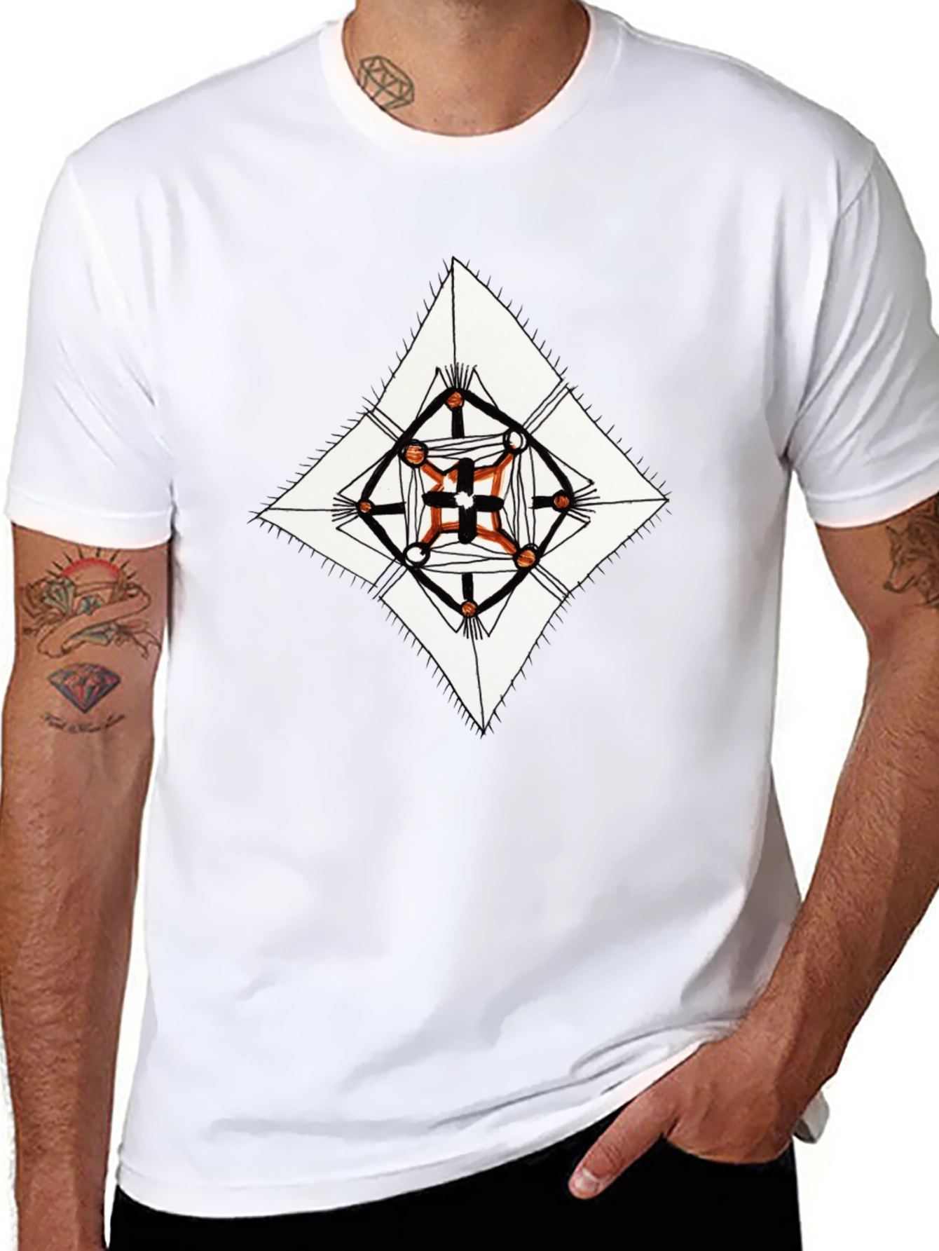 Geometric Diamond Print Black T-Shirt
