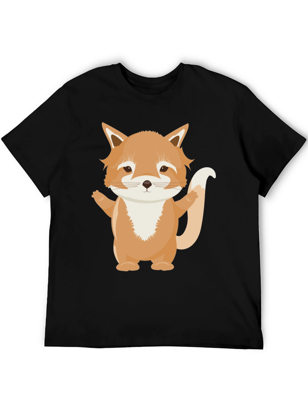 Cute Cartoon Fox Black T-Shirt