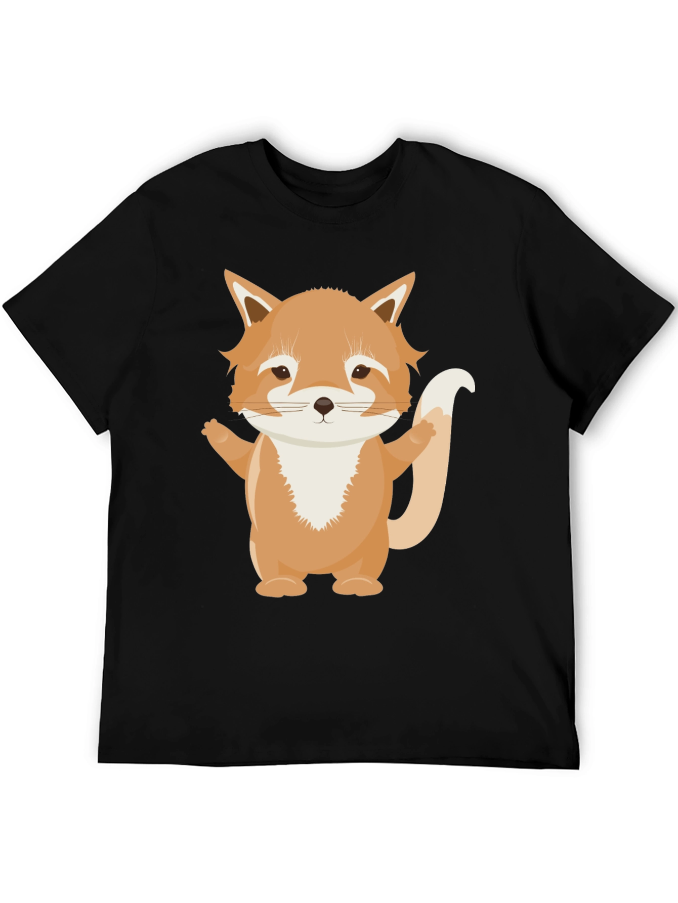 Cute Cartoon Fox Black T-Shirt