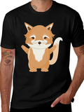 Cute Cartoon Fox Black T-Shirt
