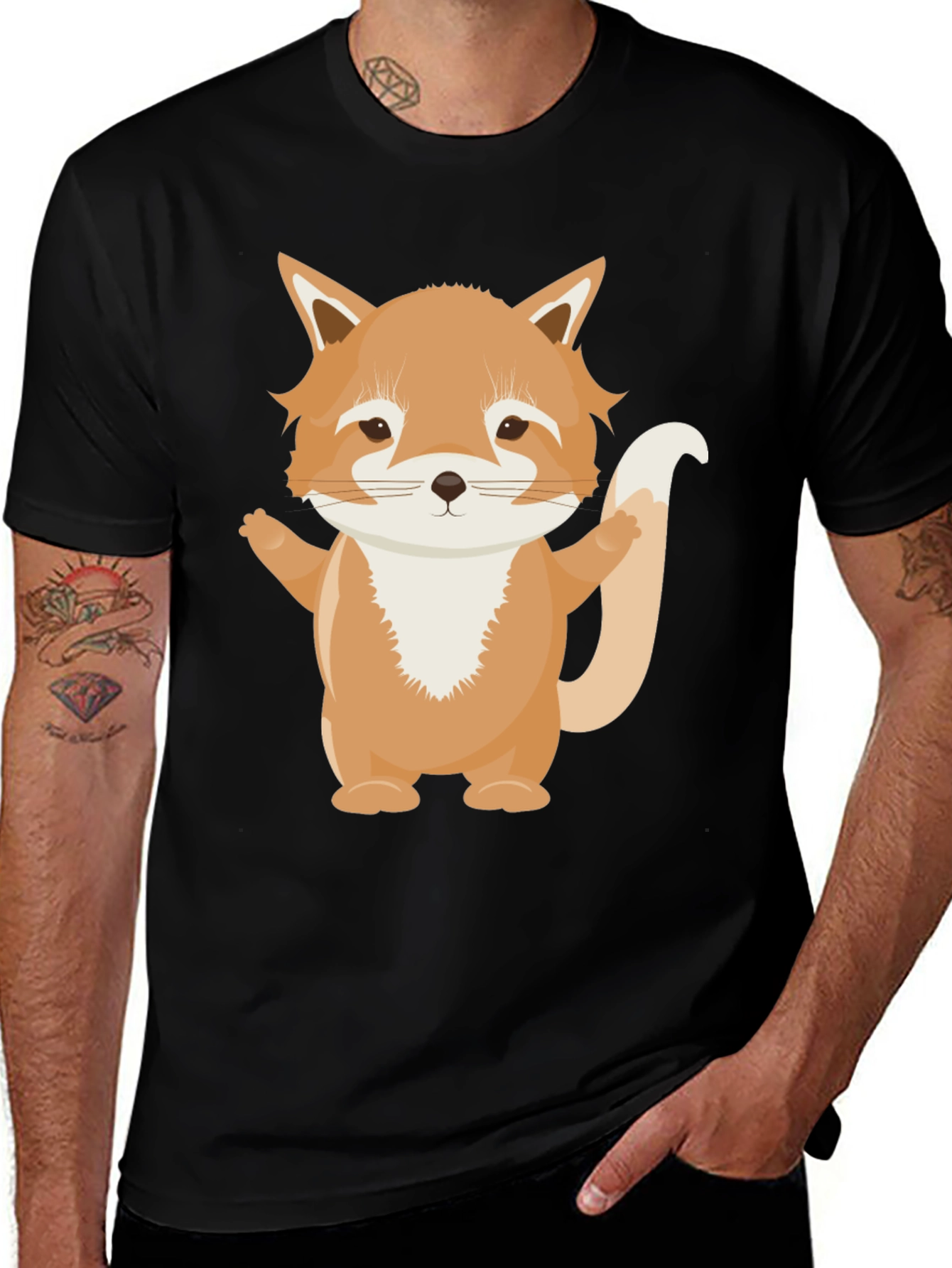Cute Cartoon Fox Black T-Shirt