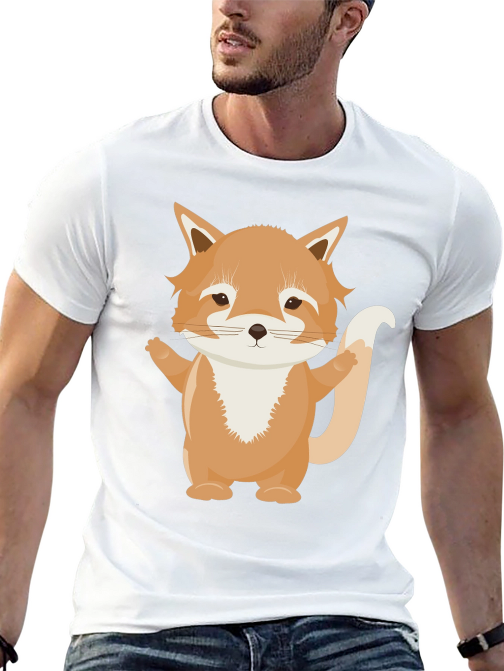 Cute Cartoon Fox Black T-Shirt