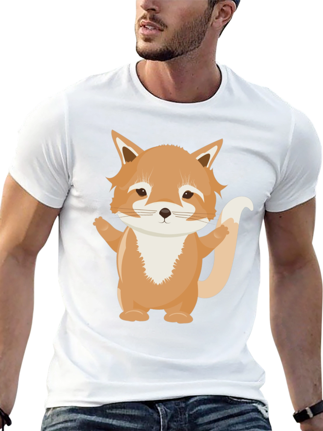 Cute Cartoon Fox Black T-Shirt