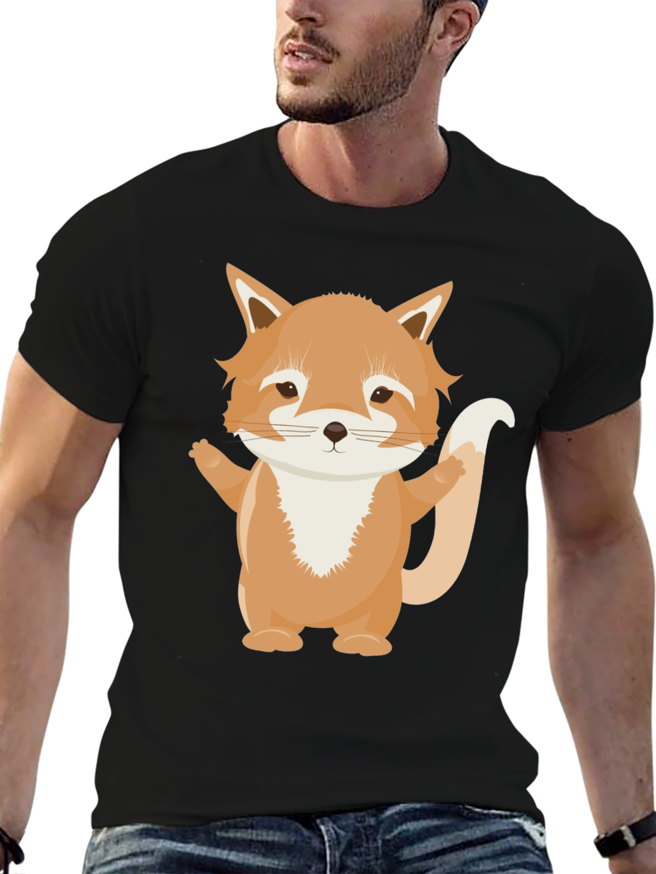 Cute Cartoon Fox Black T-Shirt