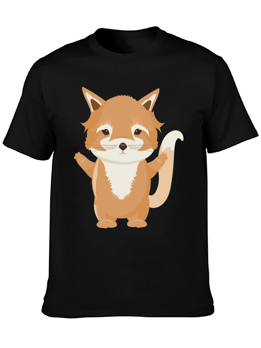Cute Cartoon Fox Black T-Shirt
