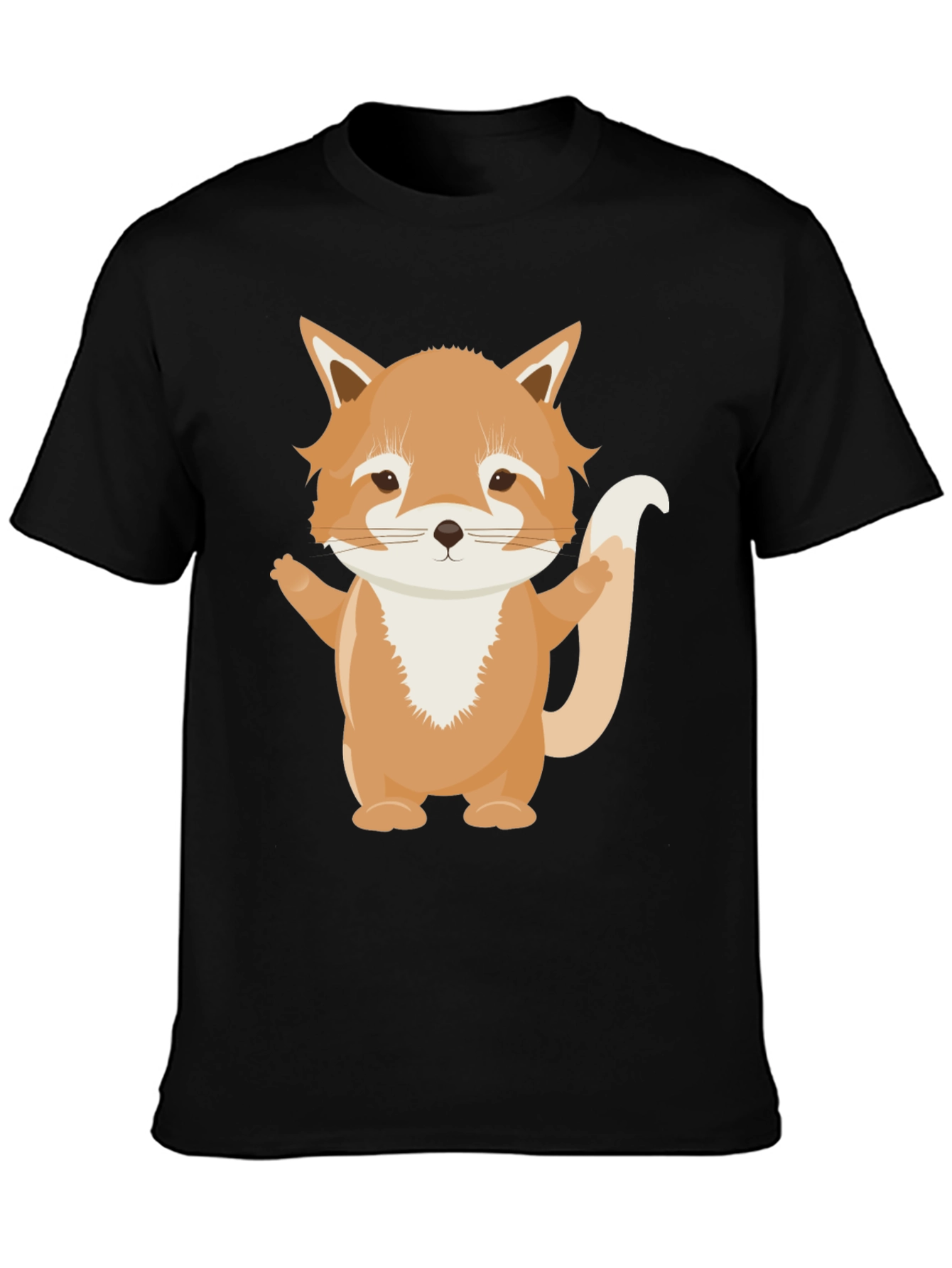 Cute Cartoon Fox Black T-Shirt