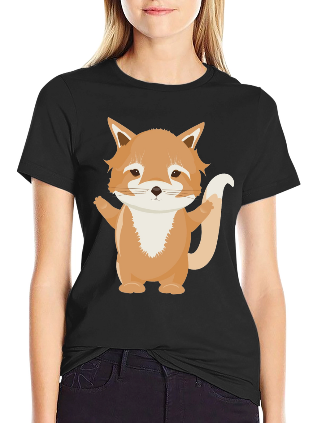 Cute Cartoon Fox Black T-Shirt