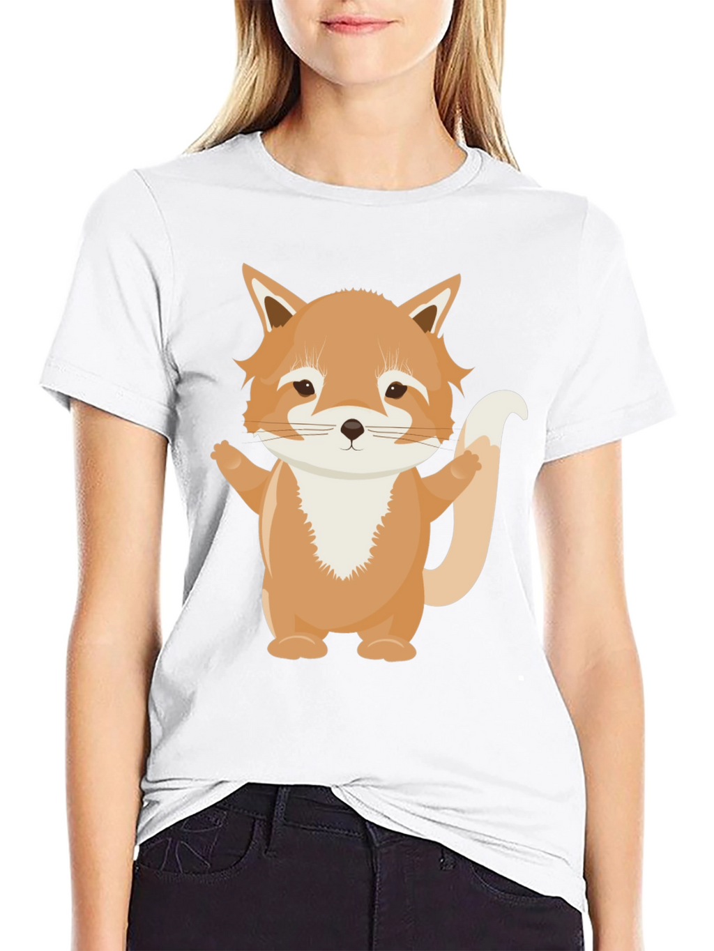 Cute Cartoon Fox Black T-Shirt