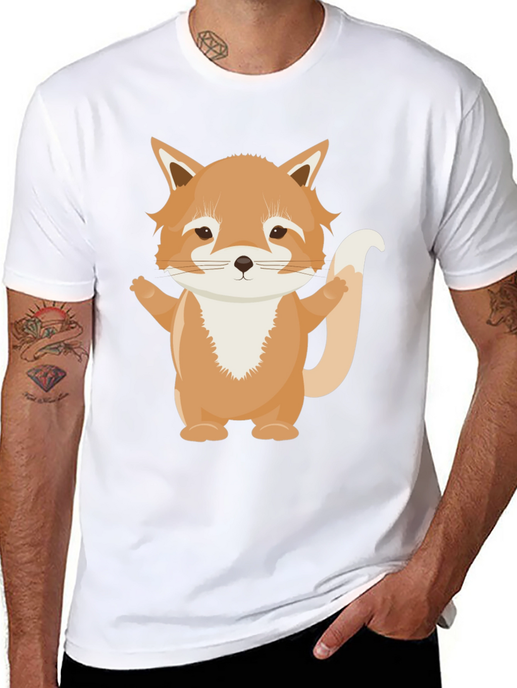 Cute Cartoon Fox Black T-Shirt