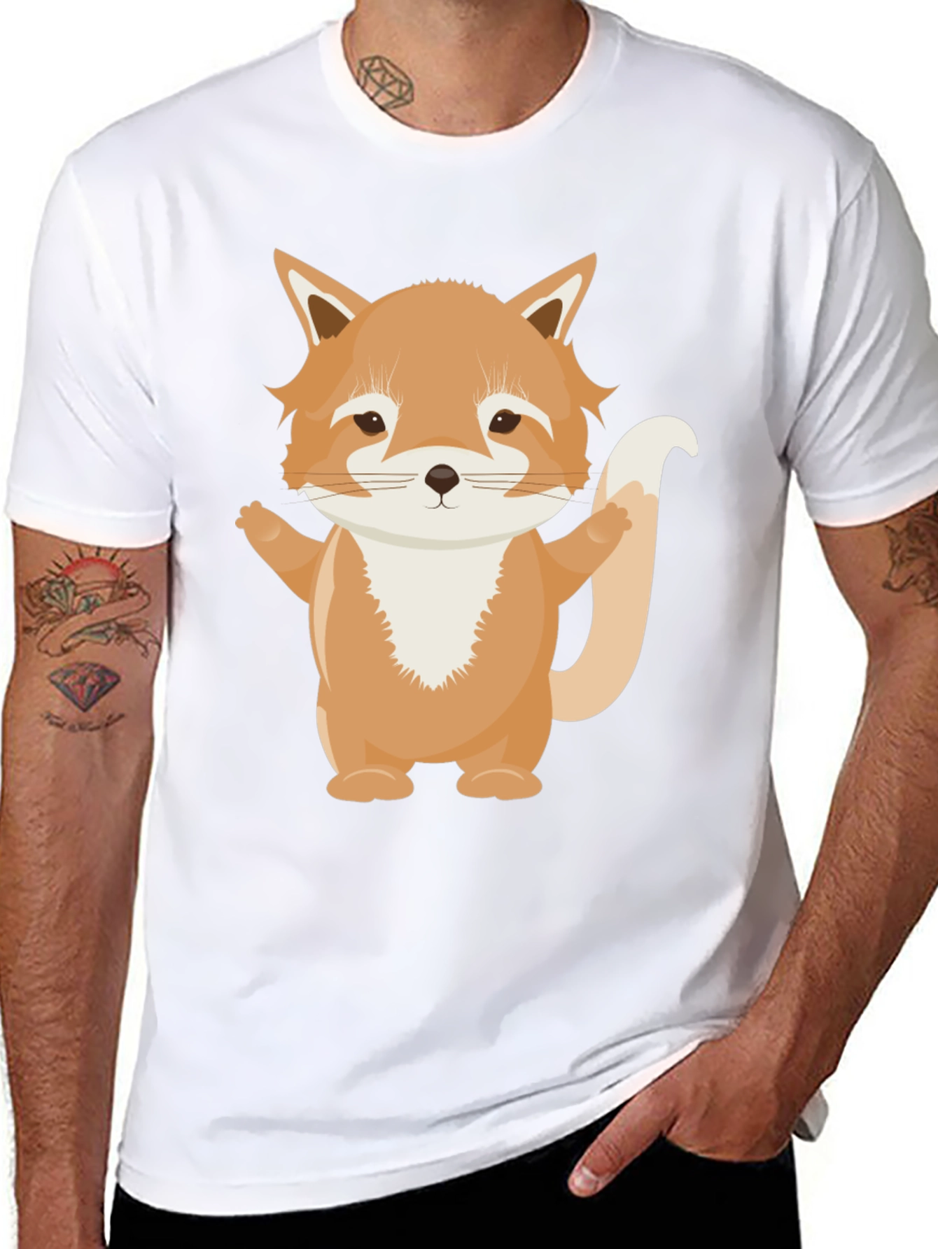 Cute Cartoon Fox Black T-Shirt