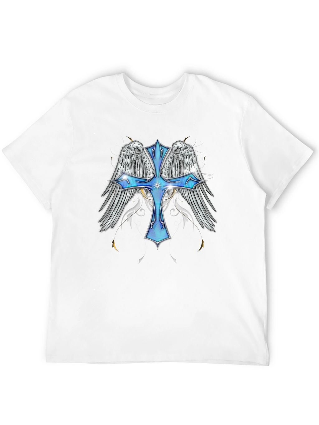 Angel Wings Cross Graphic T-Shirt - Black