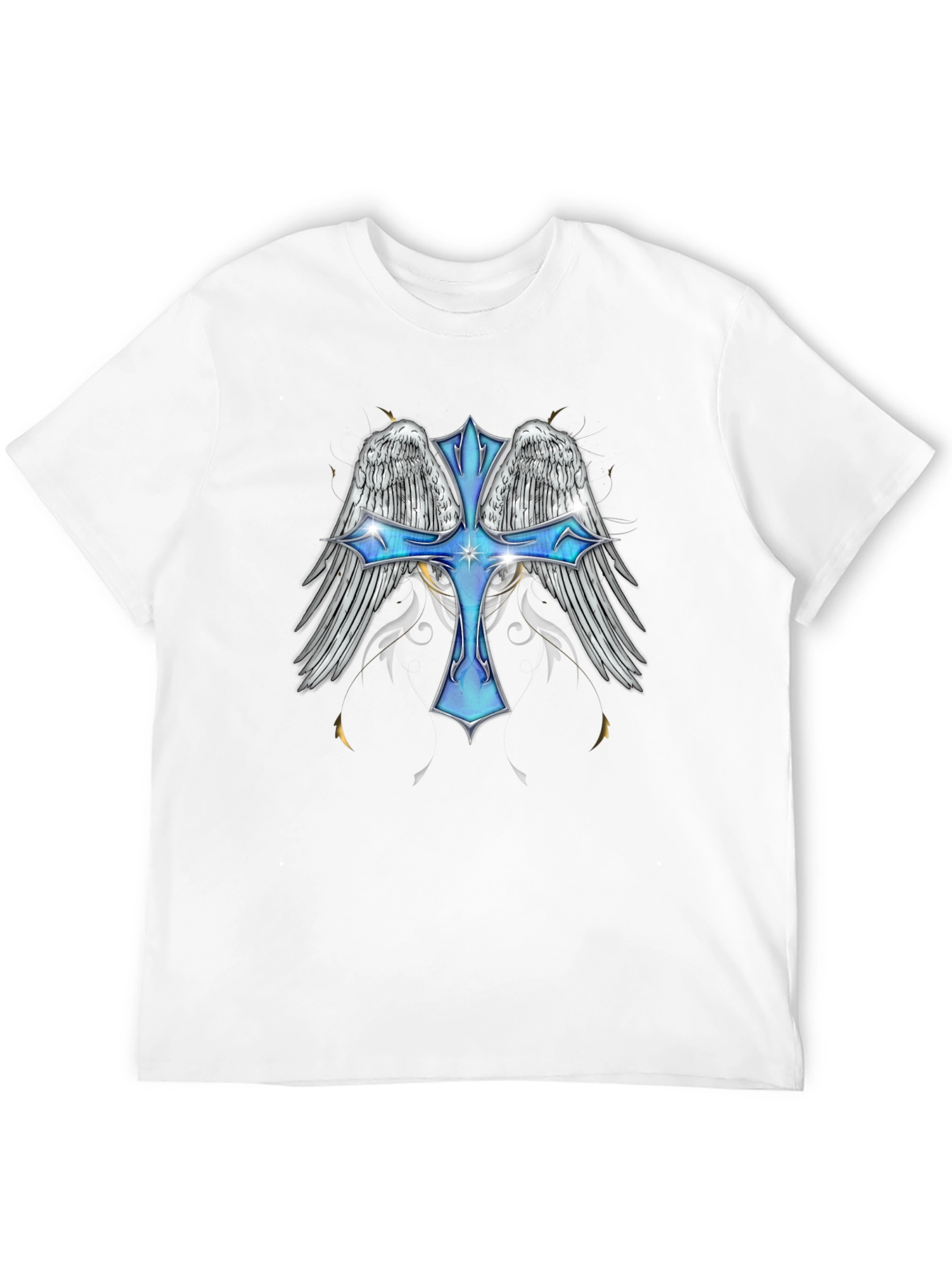Angel Wings Cross Graphic T-Shirt - Black