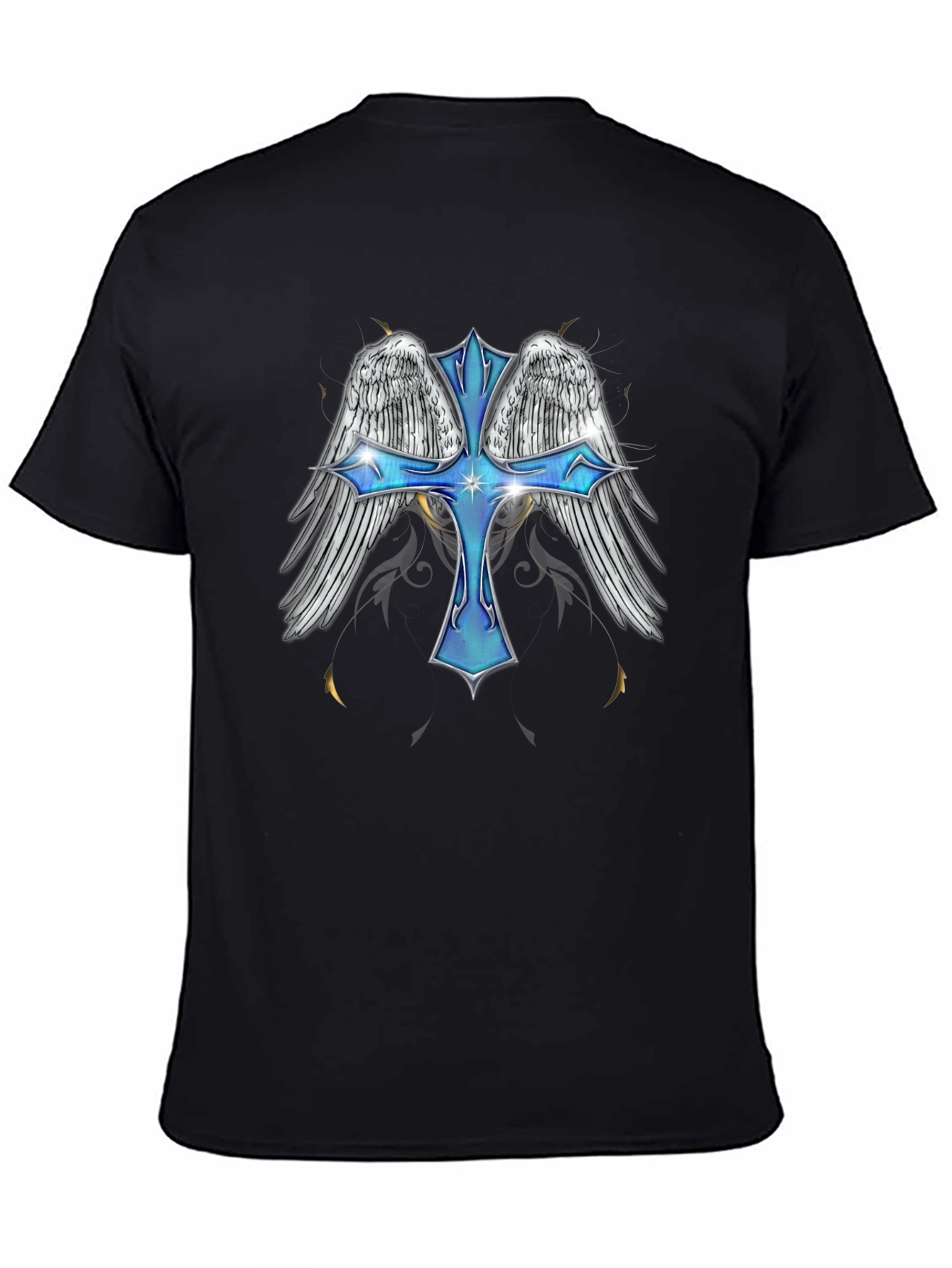Angel Wings Cross Graphic T-Shirt - Black