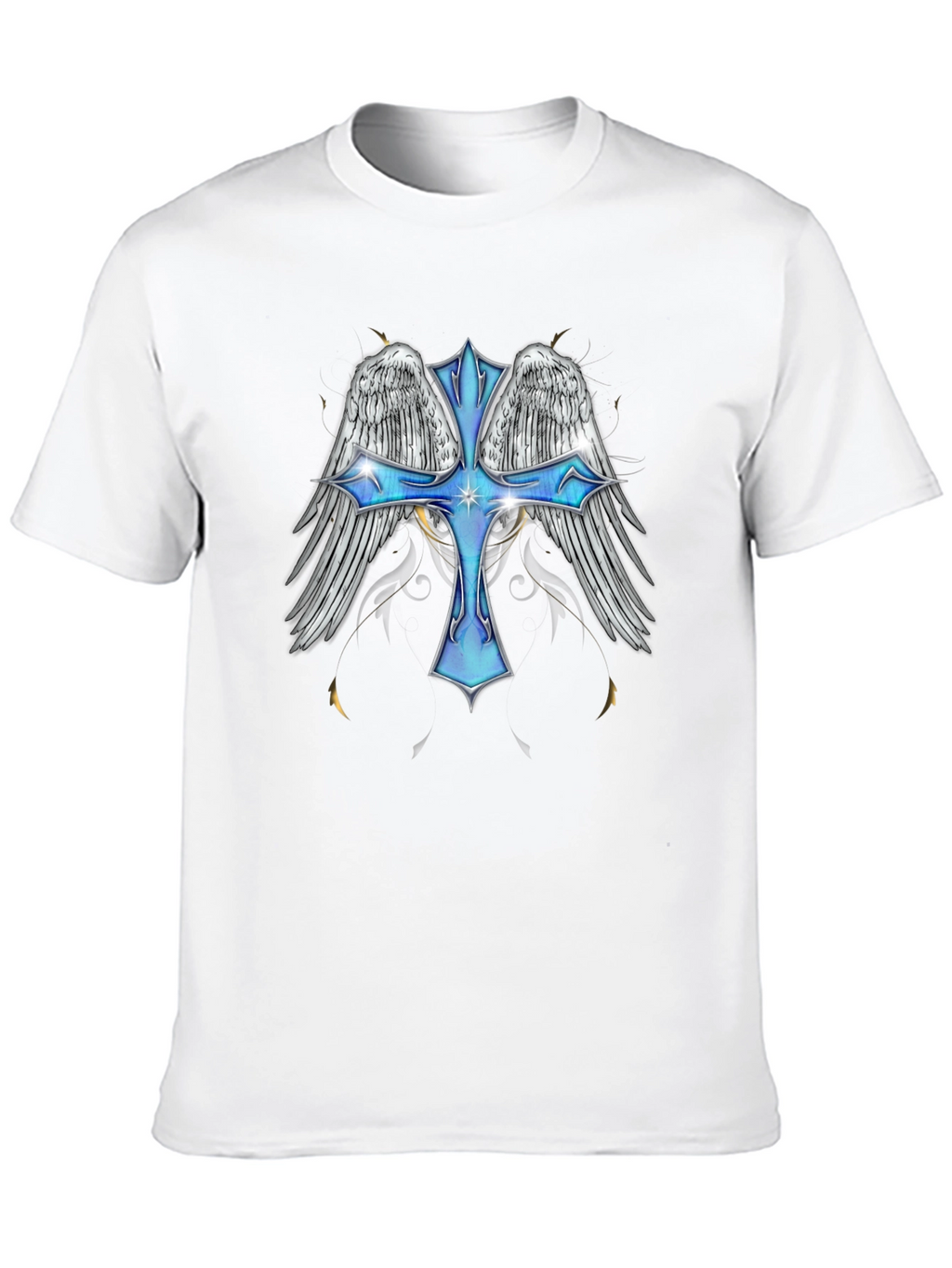Angel Wings Cross Graphic T-Shirt - Black