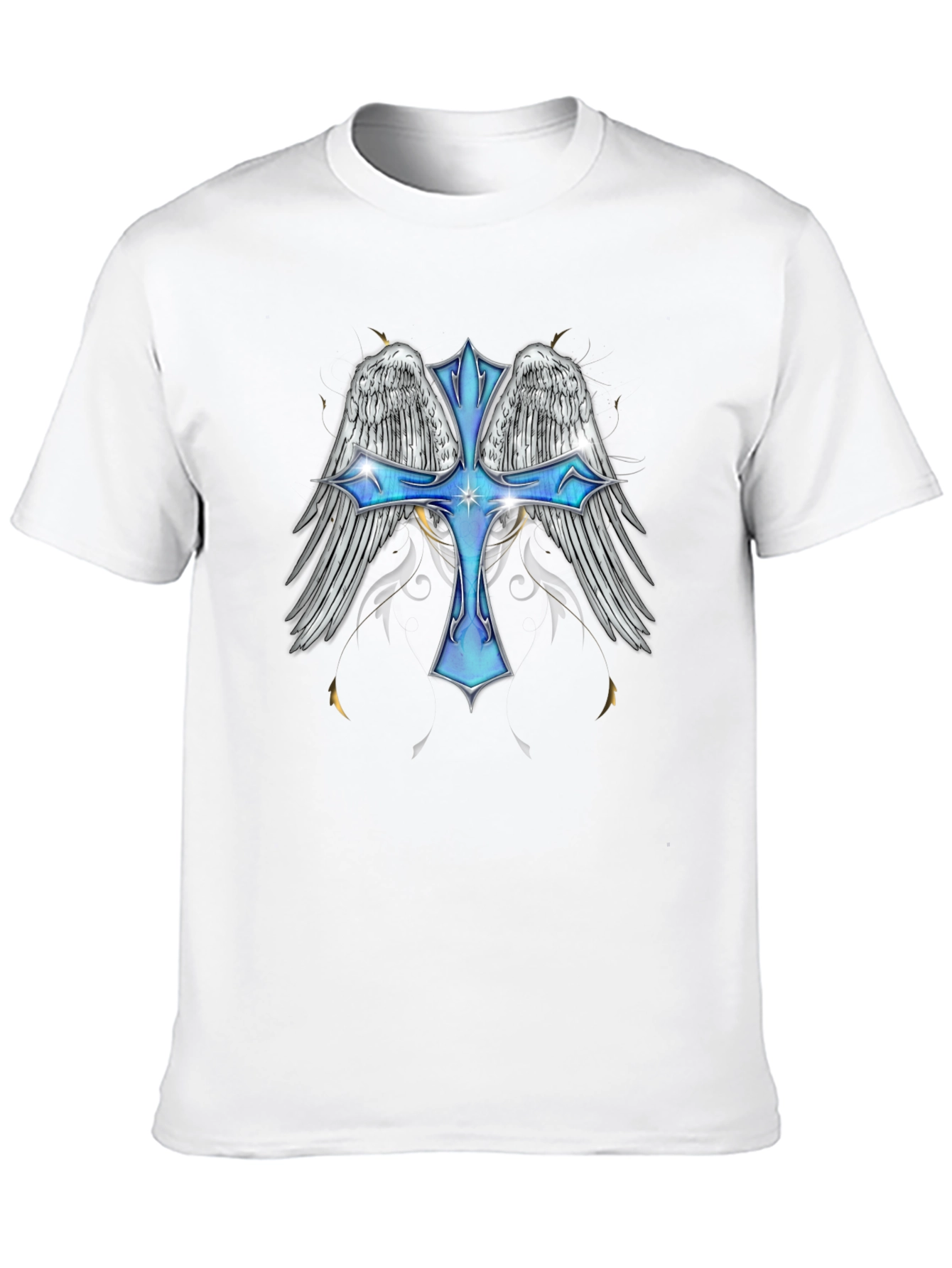 Angel Wings Cross Graphic T-Shirt - Black