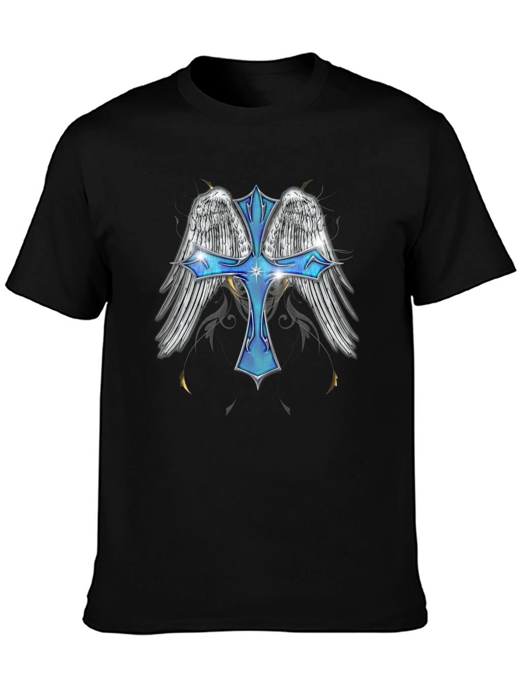 Angel Wings Cross Graphic T-Shirt - Black