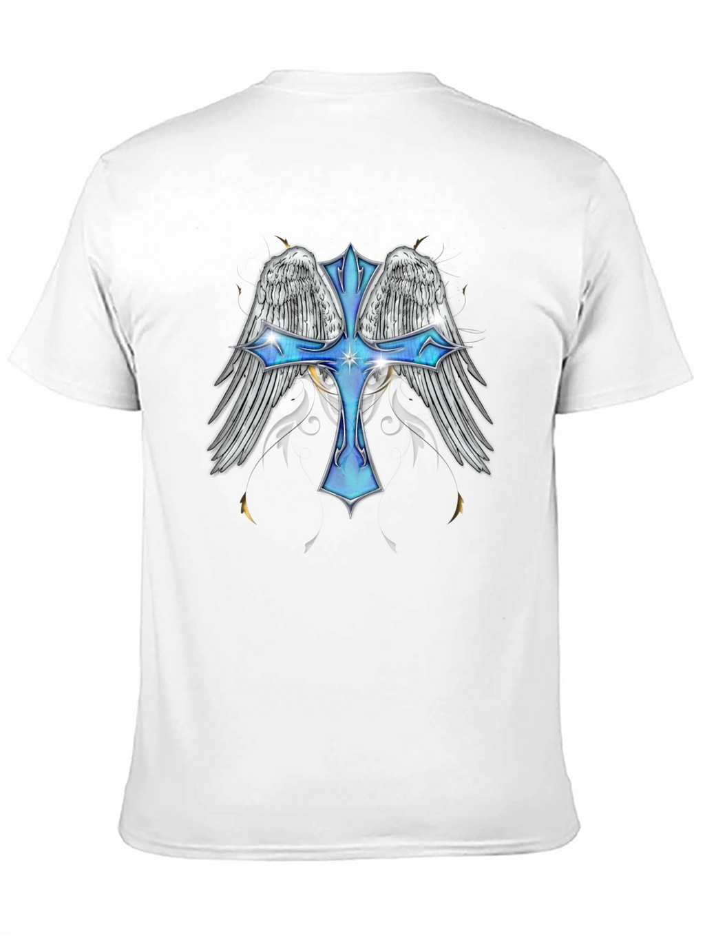 Angel Wings Cross Graphic T-Shirt - Black
