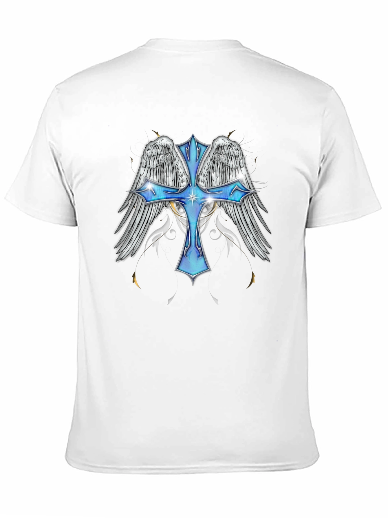 Angel Wings Cross Graphic T-Shirt - Black