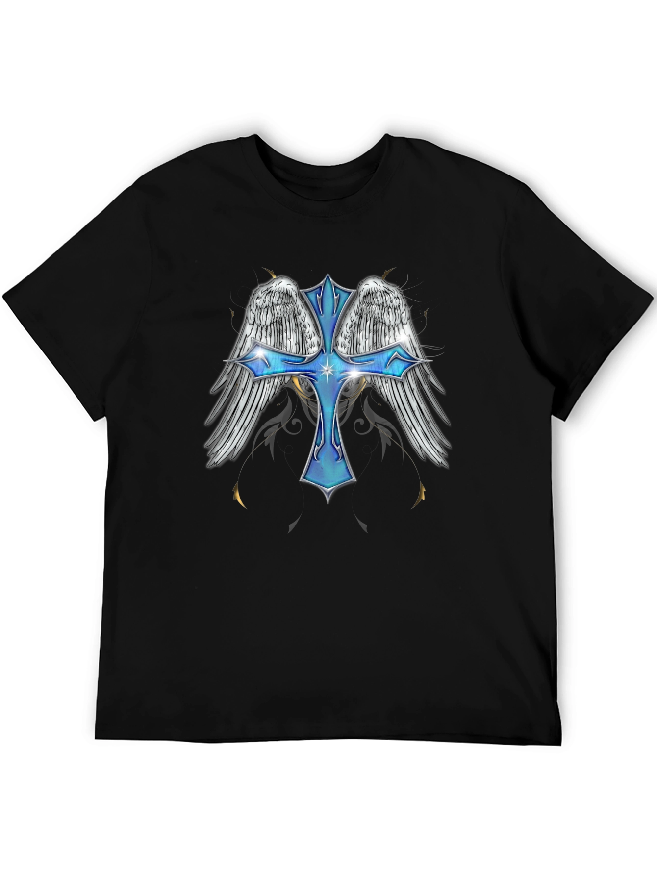 Angel Wings Cross Graphic T-Shirt - Black