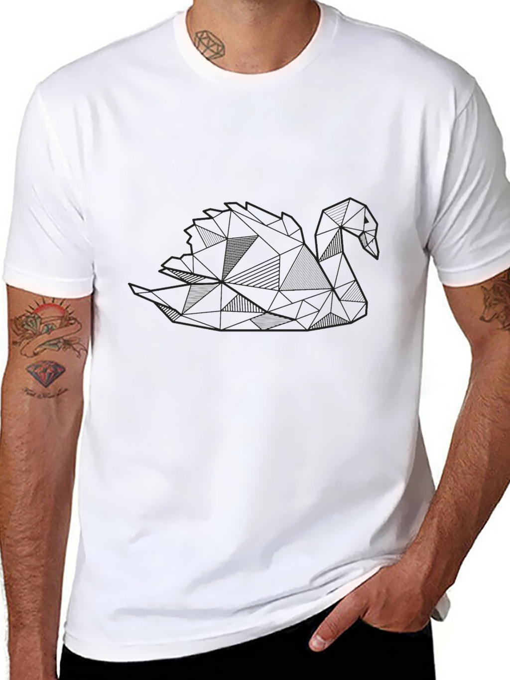 Geometric Swan Black T-Shirt