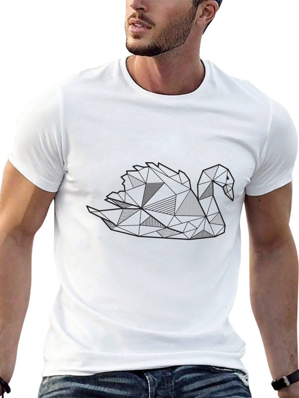 Geometric Swan Black T-Shirt