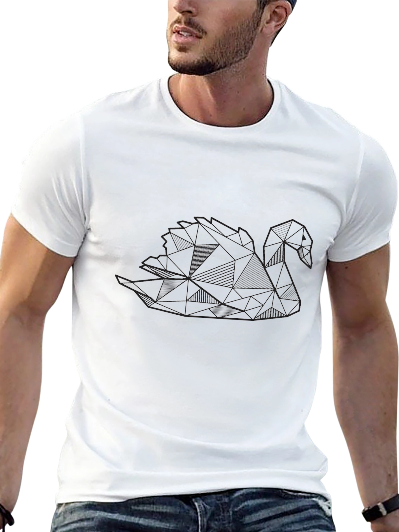 Geometric Swan Black T-Shirt