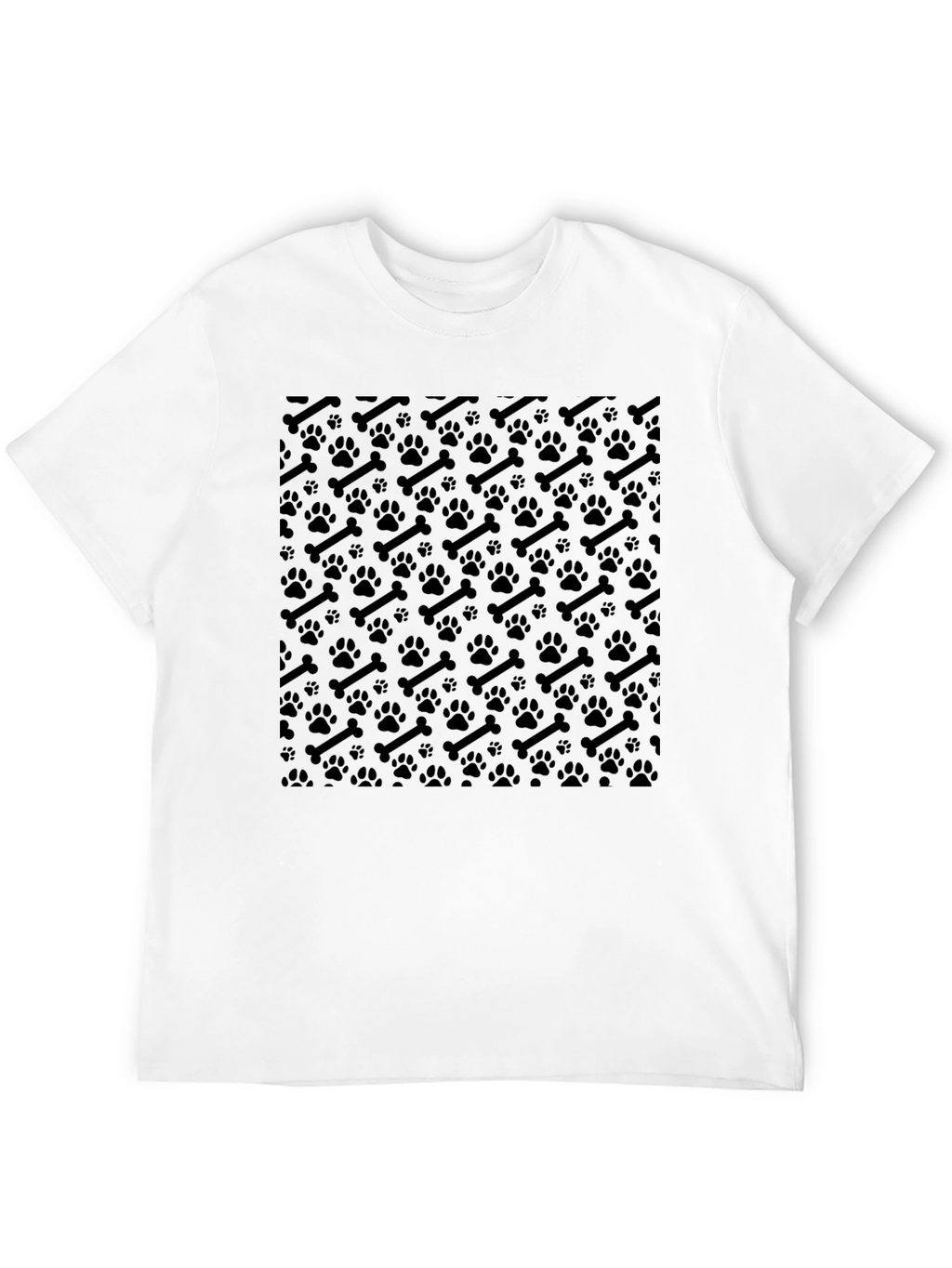 Black Dog Paw & Bone Pattern T-Shirt