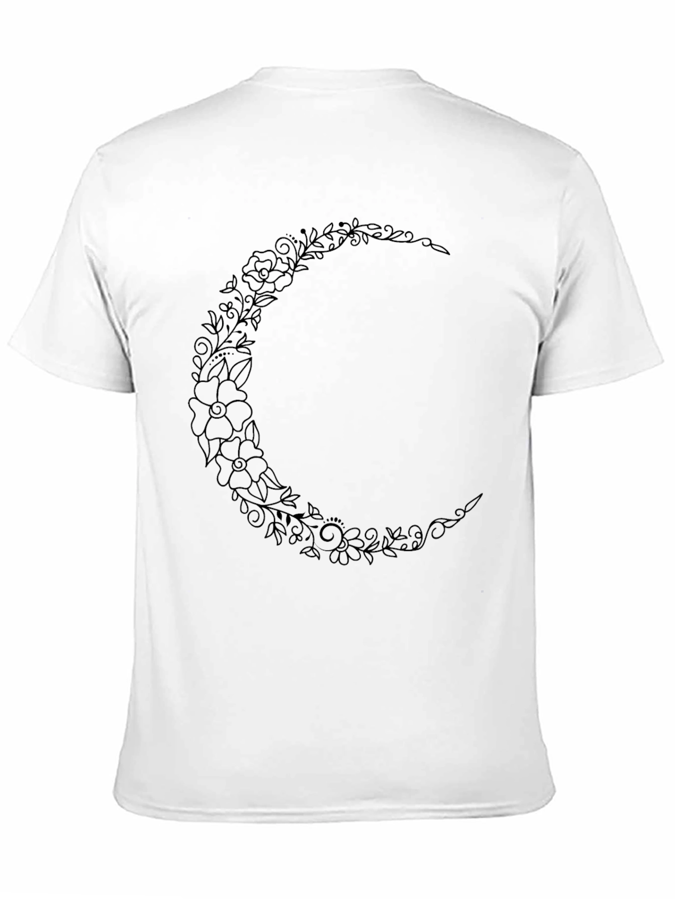 Floral Crescent Moon Graphic Tee - Black Cotton Shirt