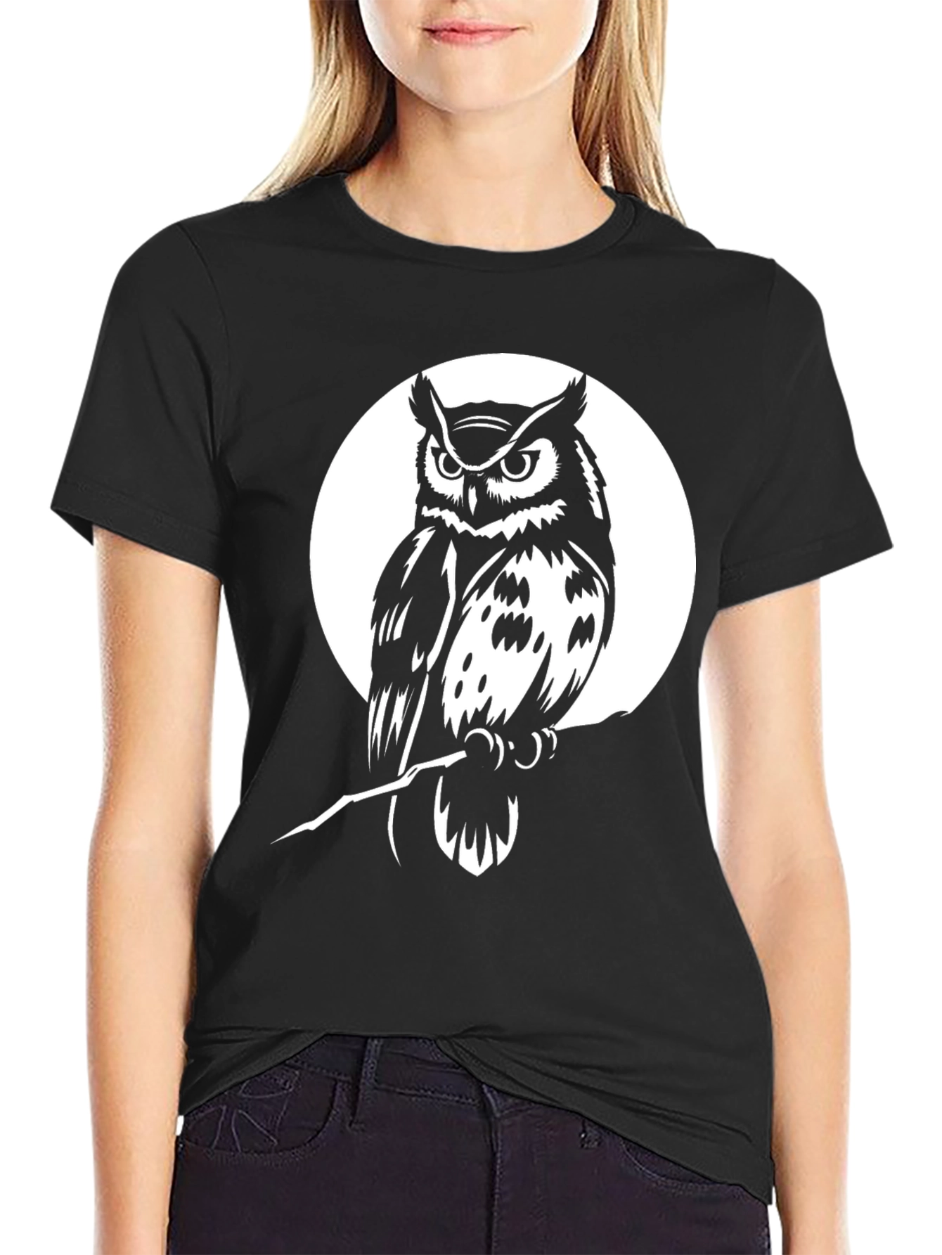 Owl Graphic Tee - Black Cotton Blend T-Shirt